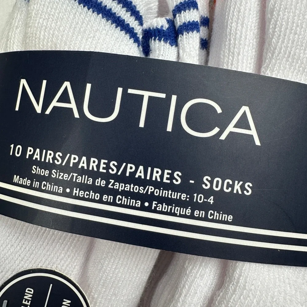 Nautica 10 Pair Low Cut Socks Cotton Blend Cushion White Kids‎ 10-4